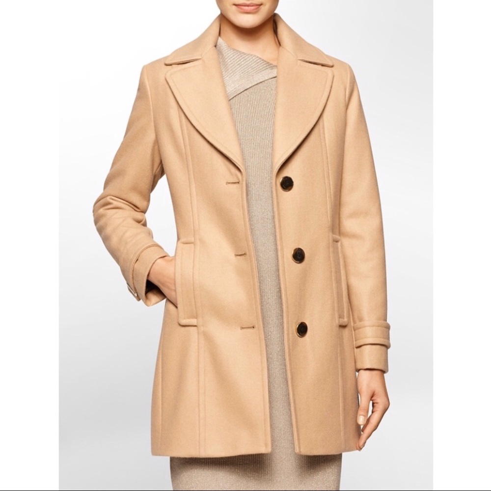 Calvin Klein Single Breasted Camel Peacoat